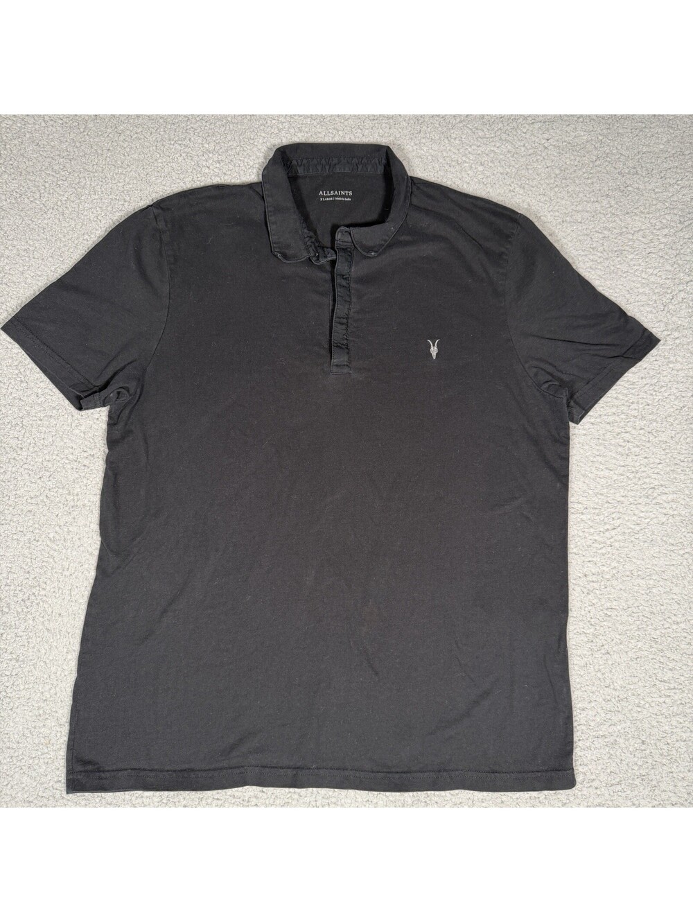 Allsaints Polo Shirt Men’s Size XL Black Ram Head Skull Embroidered Logo